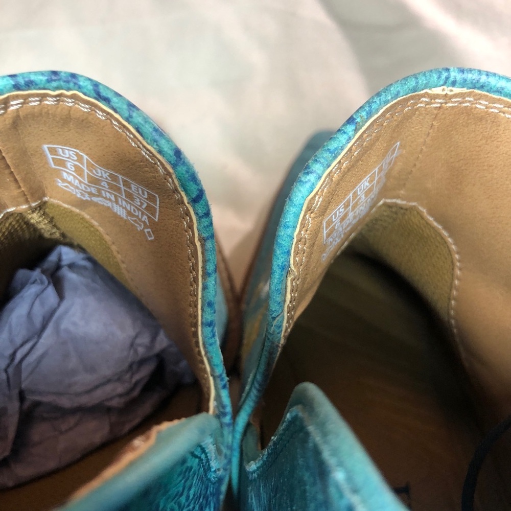 Myra Turquoise Ankle Booties with Gold Accents. Run Large - Picture 9 of 16